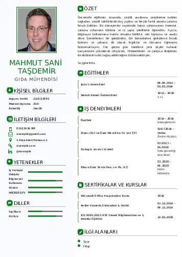 Gıda Mühendisi CV Örnekleri cv indir